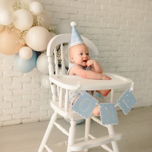 1st birthday boy HAT and BANNER - Baby birthday hat - Ships NEXT day - Blue gingham birthday - Happy Birthday party hat - Boy birthday hat