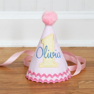 First birthday girl | Pastel girl birthday | Fabric birthday hat | Handmade birthday hat | Personalized party hat | Baby keepsake