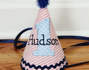 First Birthday Party Hat | Red and blue | Cake smash outfit | Boy first birthday | Boy party hat | Birthday outfit | 4th of July