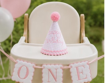 Personalized First Birthday Party Hat – Handmade Baby Girl Heirloom Embroidered 1st Birthday Hat – Custom Birthday Keepsake - Cake Smash
