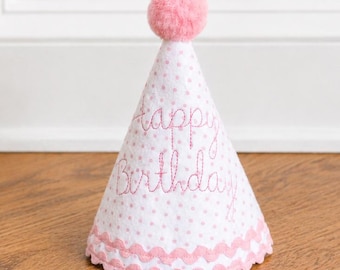 Personalized First Birthday Party Hat – Handmade Baby Girl Heirloom Embroidered 1st Birthday Hat – Custom Birthday Keepsake - Cake Smash