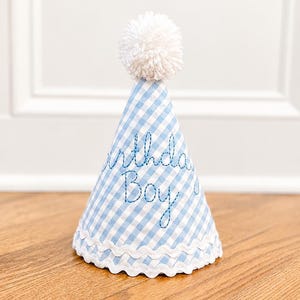 Party Hat | Boy First Birthday - Birthday Boy - Boy party hat - SHIPS NEXT day - Blue gingham birthday - Boy birthday hat