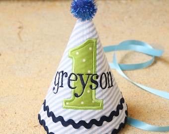 First Birthday Boy Birthday Hat - Handmade Birthday Hat - Party hat boy - Boy cake smash outfit - Personalized Boy Birthday Hat