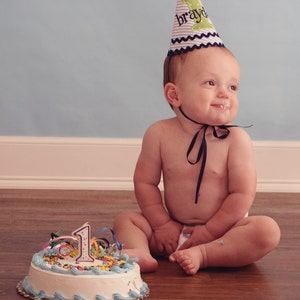 Boys 1st Birthday Circus Party Hat red stripes, burlap, and aqua Free personalization Circus Birthday First birthday circus image 3