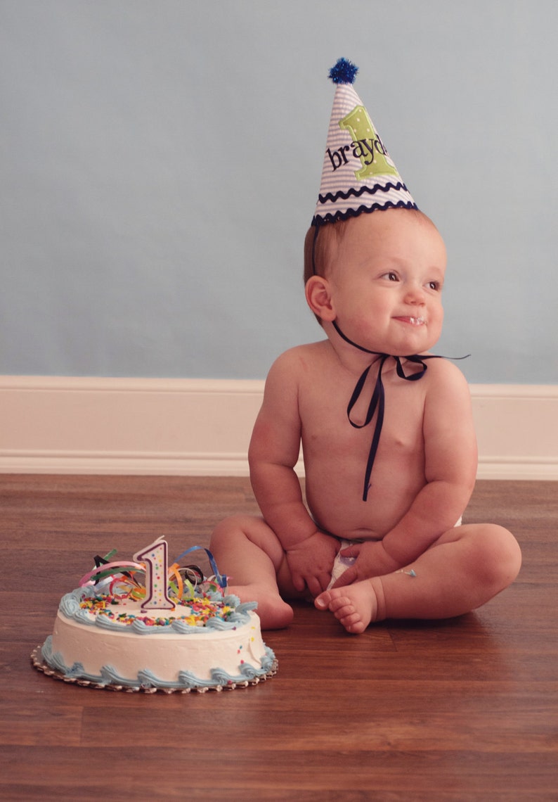 First Birthday Boy Birthday Hat Handmade Birthday Hat Party hat boy Boy cake smash outfit Personalized Boy Birthday Hat image 2