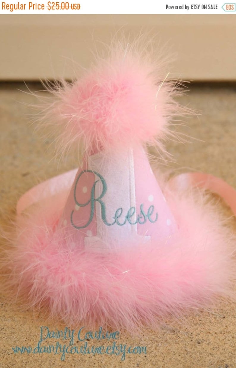 Girl first birthday hat Pink girl birthday Custom party hat Handmade birthday hat Personalized party hat Baby keepsake image 1