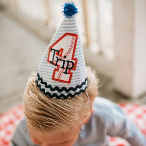 Baseball Birthday Hat Baseball theme in Navy blue, red, and white Free personalization image 3