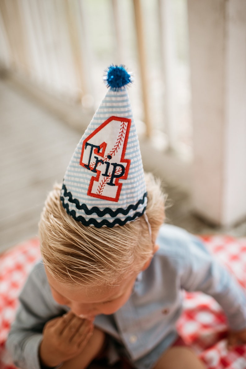 Baseball Birthday Hat Baseball theme in Navy blue, red, and white Free personalization image 3