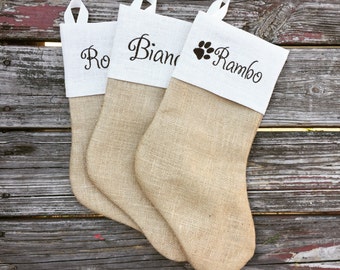 BLACK FRIDAY Burlap Christmas Stocking - White and Red detail - Free monogramming - Farmhouse decor - Farmhouse Christmas