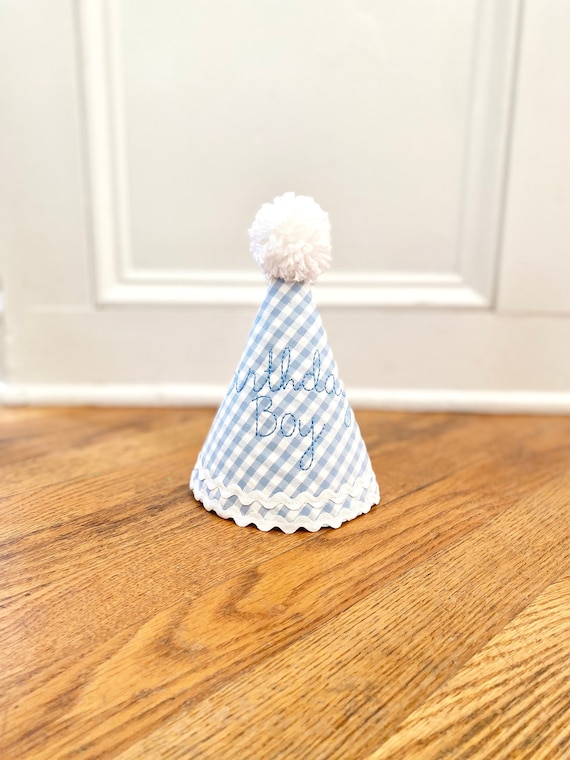 Party Hat | Boy First Birthday - Birthday Boy - Boy party hat - SHIPS NEXT day - Blue gingham birthday - Boy birthday hat