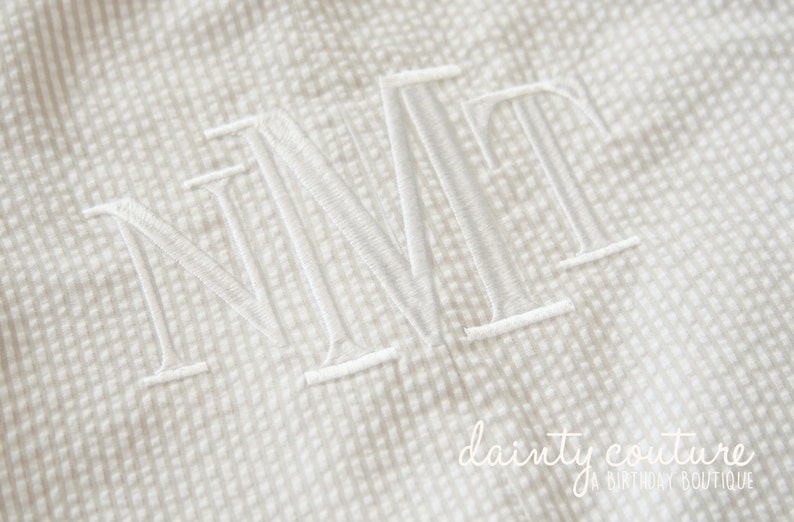 Boy Easter Outfit Tan monogrammed Seersucker Shortall jon jon romper free personalization Khaki or tan striped cotton shortall