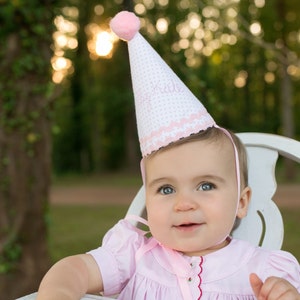 First Happy Birthday Hat | Ships NEXT DAY | Girl Party | Baby | Handmade Gift | Custom Decor | Pink Embroidery | Bow Personalized Floral