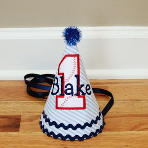 Baseball Birthday Hat Baseball theme in Navy blue, red, and white Free personalization image 1