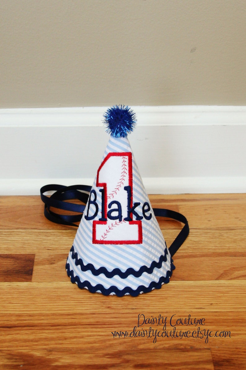 Baseball Birthday Hat Baseball theme in Navy blue, red, and white Free personalization image 1