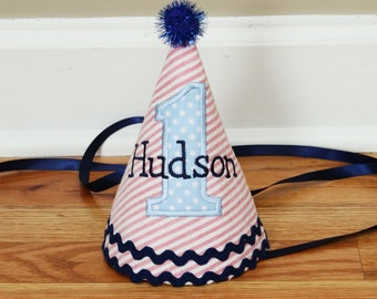 First Birthday Party Hat | Red and blue | Cake smash outfit | Boy first birthday | Boy party hat | Birthday outfit | 4th of July