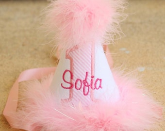 Girl first birthday hat | Pink girl birthday | Custom party hat | Handmade birthday hat | Personalized party hat | Birthday keepsake