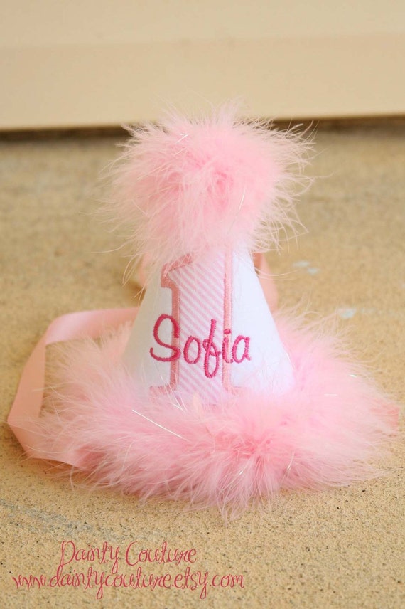 Girl first birthday hat | Pink girl birthday | Custom party hat | Handmade birthday hat | Personalized party hat | Birthday keepsake Il_570xn