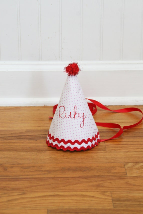 1st Birthday Hat Girl Pink And Red Cursive Party Hat Girl