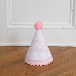 First Happy Birthday Hat | Ships NEXT DAY | Girl Party | Baby | Handmade Gift | Custom Decor | Pink Embroidery | Bow Personalized Floral