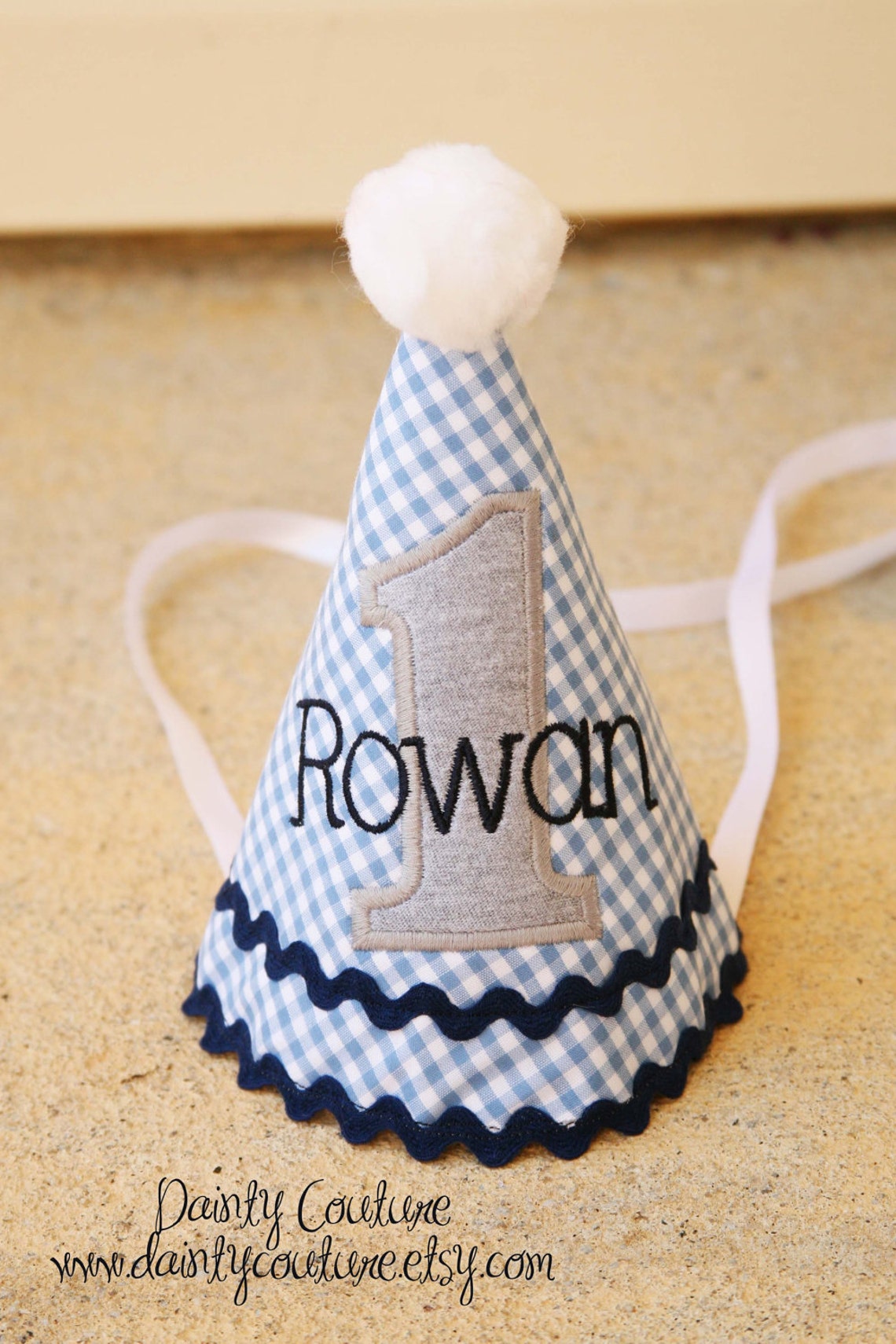 Boys Birthday Hat - Blue, Grey, Navy - Blue Gingham With Navy, Grey ...