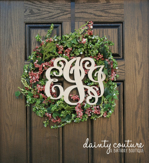 Christmas Gift Wood Monogram Wreath Decor Wooden Monogram