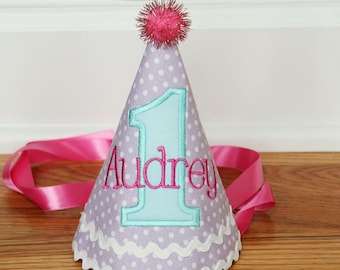 Girl first birthday hat | Pink girl birthday | Custom party hat | Handmade birthday hat | Personalized party hat | Baby keepsake