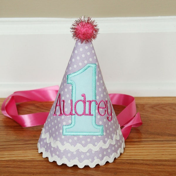 Girl first birthday hat | Pink girl birthday | Custom party hat | Handmade birthday hat | Personalized party hat | Baby keepsake