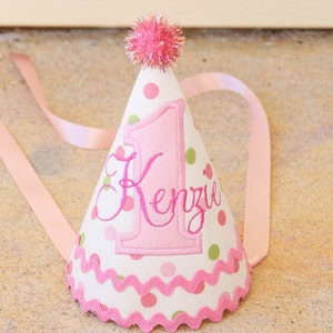 Girl first birthday hat | Pink girl birthday | Custom party hat | Handmade birthday hat | Personalized party hat | Baby birthday hat