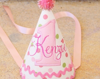 Girl first birthday hat | Pink girl birthday | Custom party hat | Handmade birthday hat | Personalized party hat | Baby birthday hat