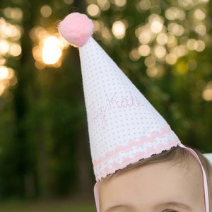 First Happy Birthday Hat | Ships NEXT DAY | Girl Party | Baby | Handmade Gift | Custom Decor | Pink Embroidery | Bow Personalized Floral