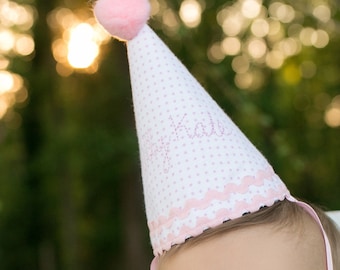 Girl first birthday hat | Pink girl birthday | Custom party hat | Handmade birthday hat | Personalized party hat | Baby keepsake