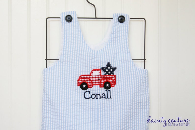 4th of July outfit white and blue romper Patriotic jon jon Beach romper Red free personalization Wedding shortall