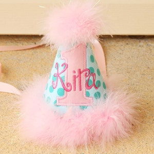 Girl first birthday hat | Pink girl birthday | Custom party hat | Handmade birthday hat | Personalized party hat | Baby keepsake