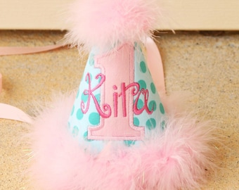 Girl first birthday hat | Pink girl birthday | Custom party hat | Handmade birthday hat | Personalized party hat | Baby keepsake