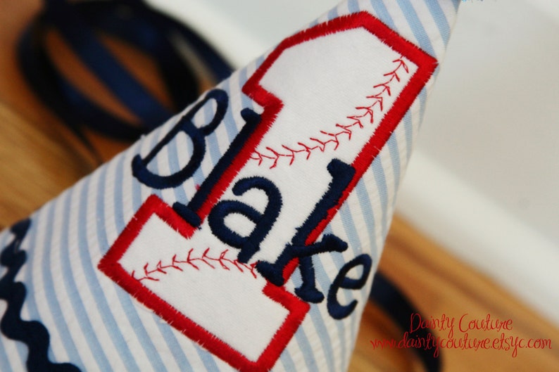 Baseball Birthday Hat Baseball theme in Navy blue, red, and white Free personalization image 2