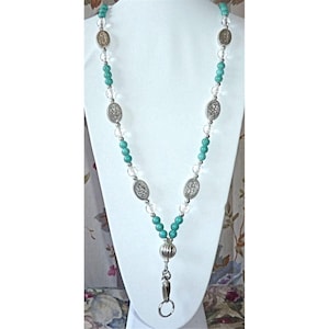 Turquoise Beaded Lanyard - Chunky Fashion Women&#39;s Necklace Lanyard 34 inches, Key and badge holder, Strong And Breakaway Style Available