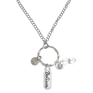 Rear view Mirror Car Charm Ornament, Sun Catcher, Stainless Steel Chain. Comes in a gift bag ( Believe )
