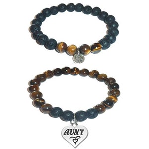 Aunt Charm Bracelet Set by Hidden Hollow - Tigers Eye-Stone - Black Lava Essential Oils Diffuser Stretch Bracelets - Set of 2 Bracelet