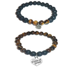Sister Of The Groom - Set by Hidden Hollow - Tigers Eye-Stone - Black Lava Essential Oils Diffuser Stretch Bracelets - Set of 2 Bracelet