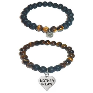 Mother-in-Law - Bracelet Set by Hidden Hollow - Tigers Eye-Stone - Black Lava Essential Oils Diffuser Stretch Bracelets - Set of 2 Bracelet