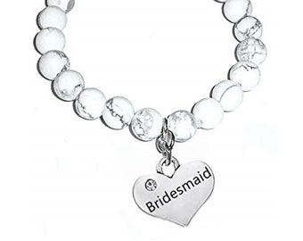 Howlite Bracelet - Bridesmaid Charm Bracelet – Bridesmaid Gift - Howlite Charm Bracelet – White Howlite Bracelet