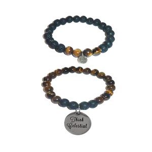 Think Celestial - Bracelet Set by Hidden Hollow - Tigers Eye-Stone-Black Lava Essential Oils Diffuser Stretch Bracelets