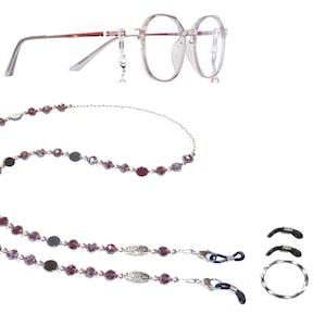 Purple with Hematite Beaded Sunglasses, Eyeglass Holder by Hidden Hollow - Eyeglass Chain - Eyeglass Leash - Purple