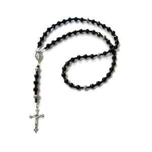 Rosary Beaded by Hand, Catholic, Prayer, Patron Saint Medal and Cross, For Women, Made in the USA, Black Faceted