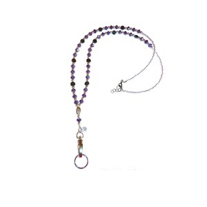 Artistic Women&#39;s Beaded Fashion Necklace Lanyard, Made in USA, Slim and Beautiful, Super Durable Badge, Keys, ID, 34 inches Long. Purple