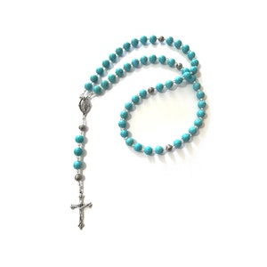Rosary Beaded by Hand, Catholic, Prayer, Patron Saint Medal and Cross, For Women, Made in the USA, Turquoise Beads