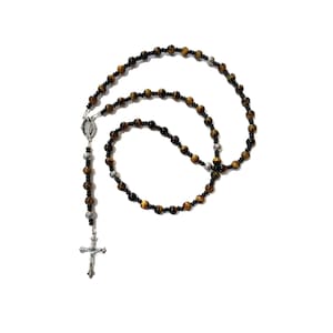 Rosary Beaded by Hand, Catholic, Prayer, Patron Saint Medal and Cross, For Women, Made in the USA, Tigers Eye Beads