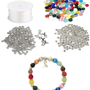 DIY Kit, Everything You Need to Make Cancer Awareness Bracelets, Uses Stretch Cord, Great for Fundraising Makes 5 - Multi Colored 8mm