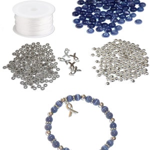 DIY Kit, Everything You Need to Make Cancer Awareness Bracelets, Uses Stretch Cord, Great for Fundraising Makes 5 - Periwinkle (Stomach)