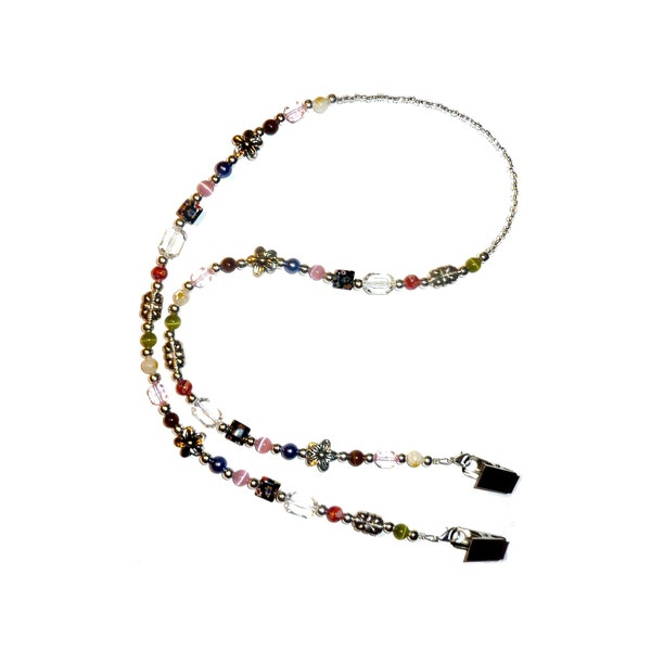 Beaded Lanyard by Hidden Hollow, Slim Multi Bulldog Style Fashion Lanyard, Strong Clips & Strong Wire - Multi Beaded Jewelry Lanyard